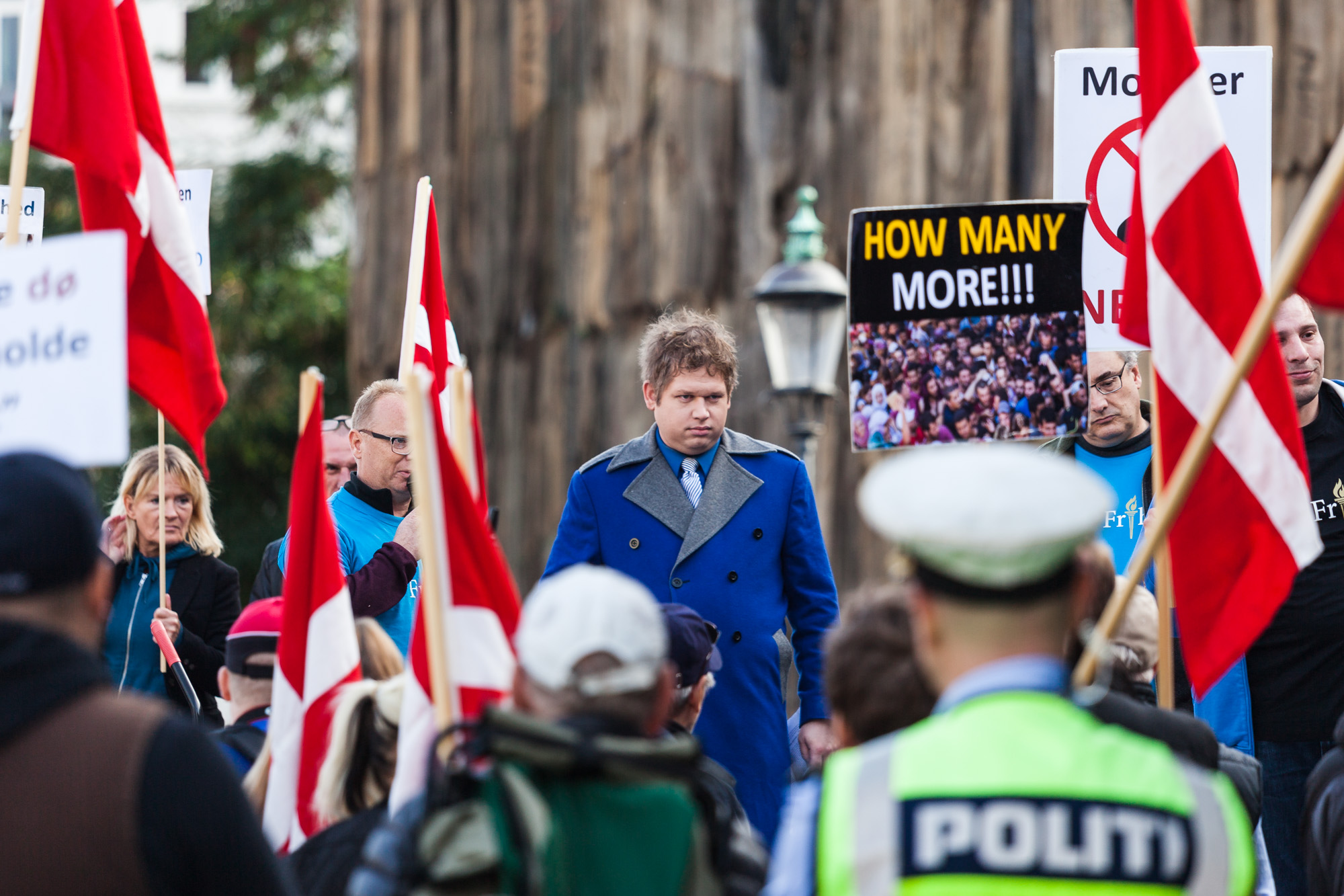 Rasmus Paludan (blue jacket) at a rightwing demonstration in Copenhagen.