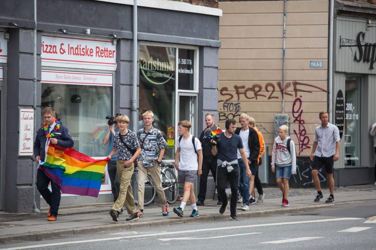 Her går Rasmus Paludans "Pride"-demonstration mod Nørrebro i august 2018. Foto: Redox.