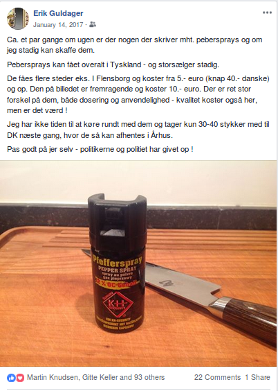 Erik Guldagers Facebook-opslag fra den 14. januar 2017. Screenshot.