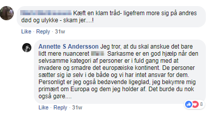 Annette Skov Anderssons svar til den kritiske kommentator ses her. Screenshot.