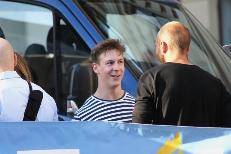 Her ses Frederik Rye Skov sammen med Generation Identitær til demonstration i København i maj 2018 til støtte for den højreradikale engelske aktivist Tommy Robinson. Foto: Redox