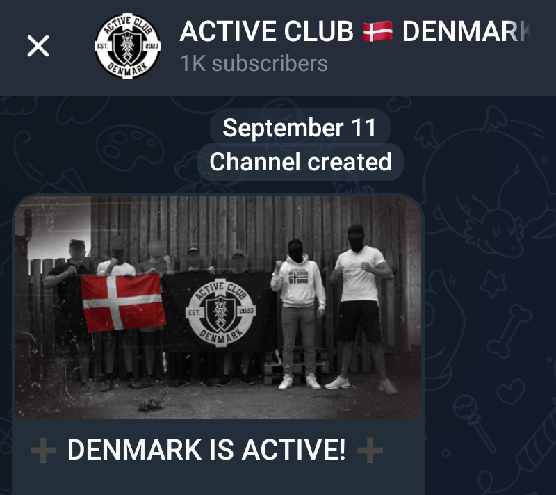 Med dette opslag lancerede Active Club Denmark sin Telegram-kanal i september sidste år.