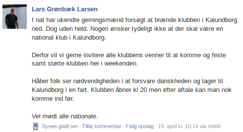 Lars Grønbæk Larsens råb om hjælp på Facebook.