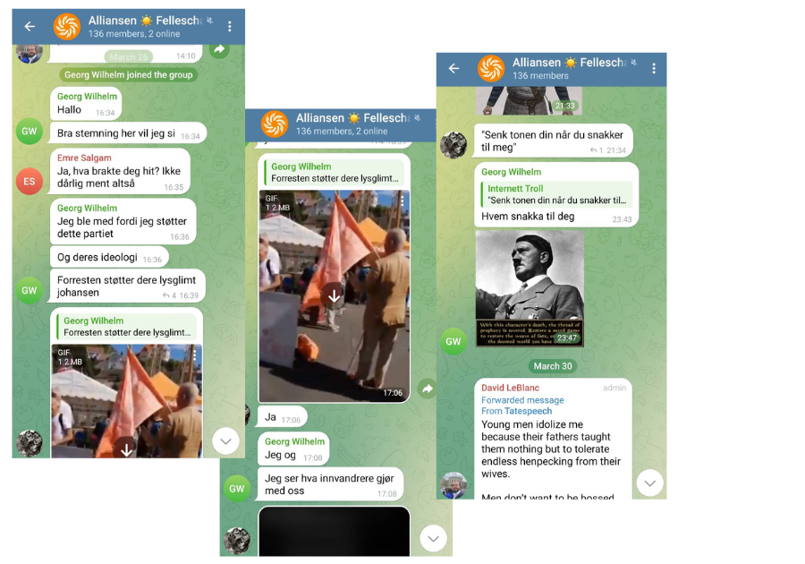 Uddrag af gerningsmandens chatbeskeder på Telegram