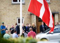 Flaghejsning til Danskernes Partis landsmøde i august 2013. (Foto: Redox).