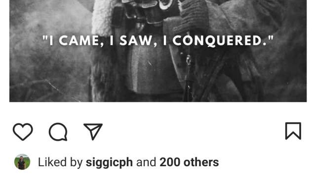 I came, i saw I conquered
Siegfred har på dette billede liket det berømte citat tilskrevet Julius Caesar, sat over et foto af en tysk soldat. Citatet bruges af siden ”Evropamagna” til begejstret at beskrive Nazitysklands militære succeser i kamphandlingerne fra 1939-1942.