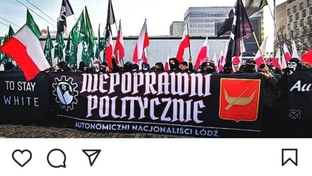 GI's danske talsmand Frederik Rye Skov tilkendegiver sin sympati med de polske ultranationalister. Screenshot. GI's danske talsmand Frederik Rye Skov tilkendegiver sin sympati med de polske ultranationalister. Screenshot.