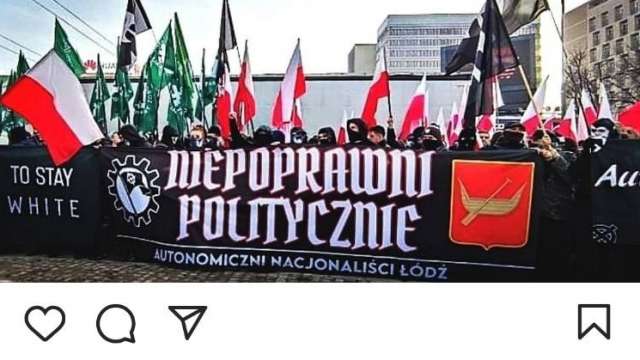 GI's danske talsmand Frederik Rye Skov tilkendegiver sin sympati med de polske ultranationalister. Screenshot. GI's danske talsmand Frederik Rye Skov tilkendegiver sin sympati med de polske ultranationalister. Screenshot.